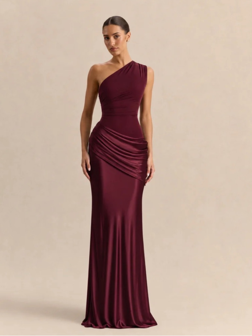 One-Shoulder Burgundy Dress